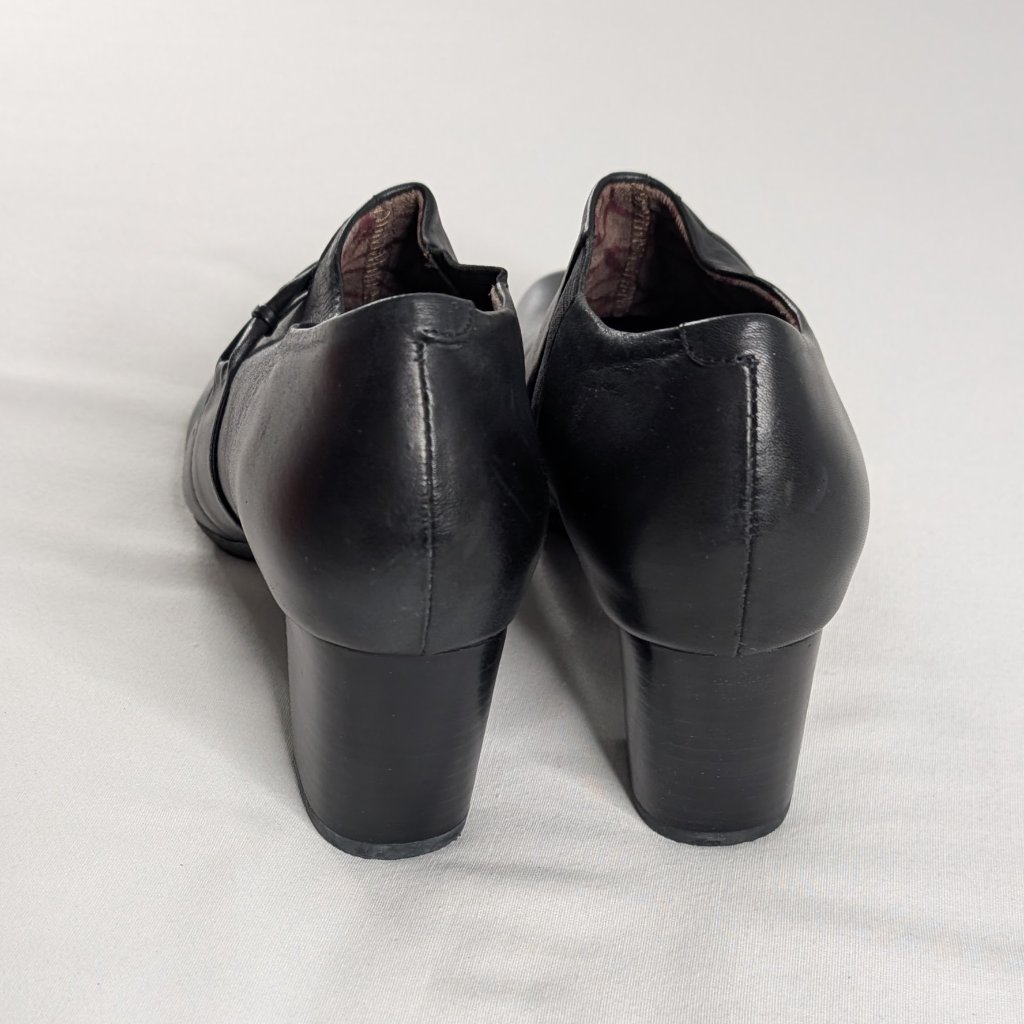 Abeo Black Leather Slip On Bow Detail Block Heel Booties Built In Orthotics New — image 5 of 8